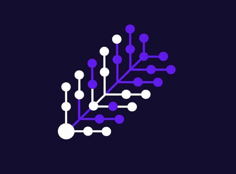 A purple and white abstract network diagram represents connections or data flow, visualizing social media strategy.