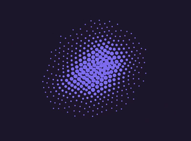 A swirling purple dot pattern creates an abstract circular design for social media.